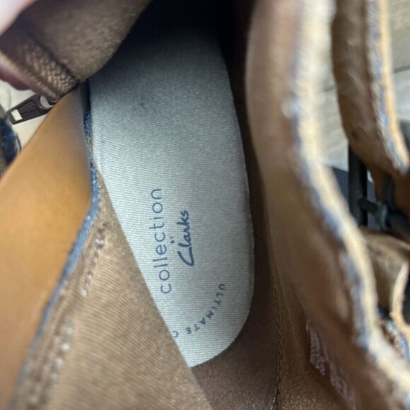 Clarks Women's Size 8 Verona Lark Ankle Boot Heel Strap Bootie Brown Leather - Picture 6 of 10